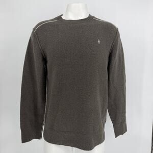 AllSaints Grey Wool Crewneck Sweater M Ramskull Logo Dark Academia Quiet Luxury